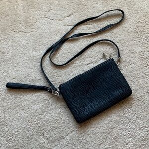 Express Black Pleather Crossbody Wristlet Purse Silver Tone Hardware